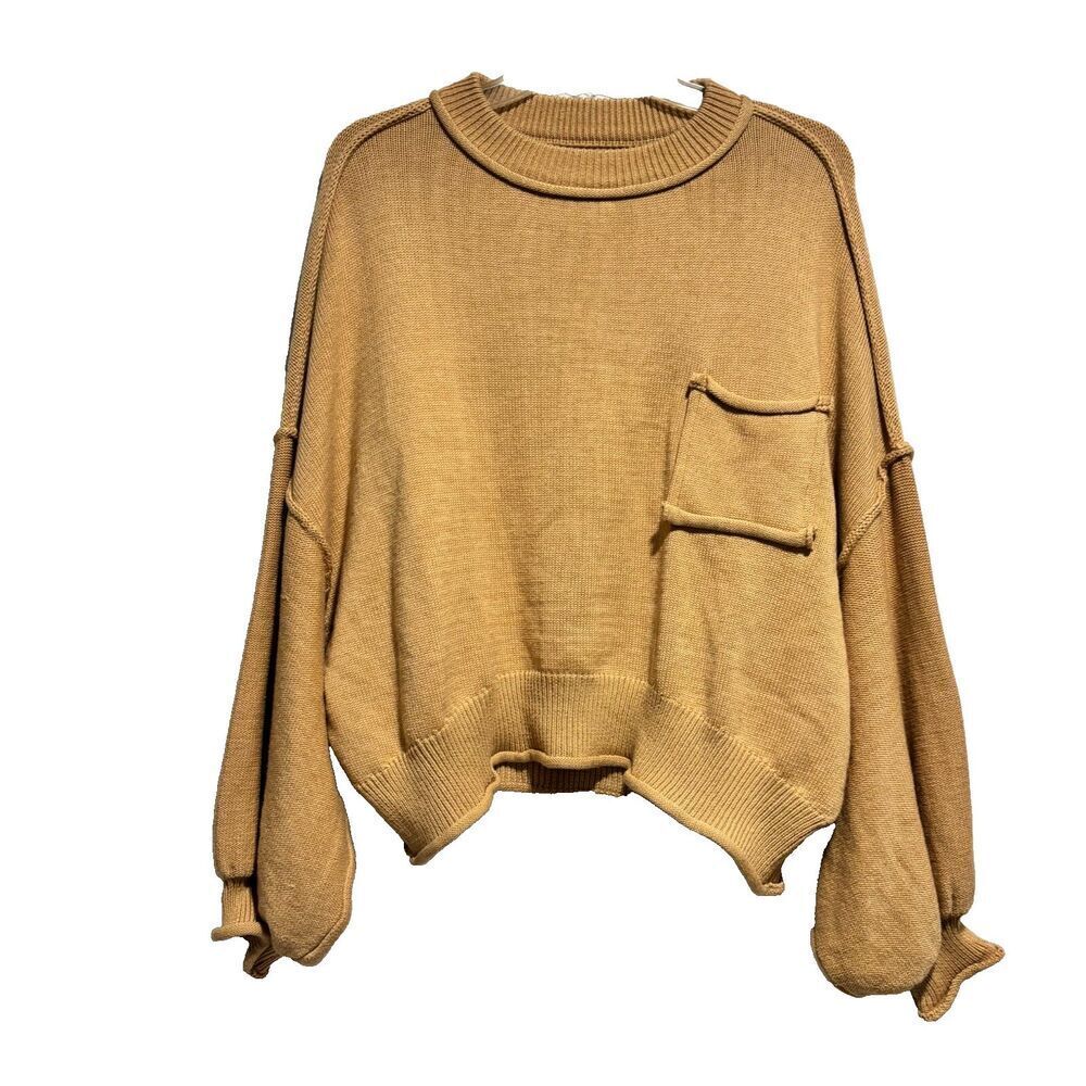 POL BOHO Women's Brown Oversize Balloon Sleeve Rolling Edge Sweater‎ Size Small